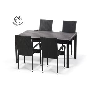 Texim VIKING L - zahradní jídelní stůl + 4x židle PARIS, hliník + umělé dřevo / ocel + umělý ratan