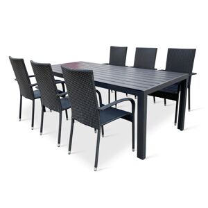 Texim VIKING XL - zahradní jídelní stůl + 6x židle PARIS, hliník + umělé dřevo / ocel + umělý ratan