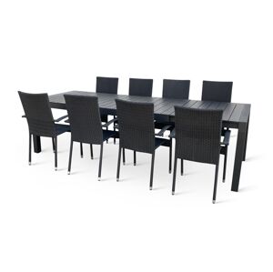Texim GRANDE PASTO XXL - rozkládací jídelní stůl + 8x židle PARIS, hliník + umělé dřevo / ocel + umělý ratan