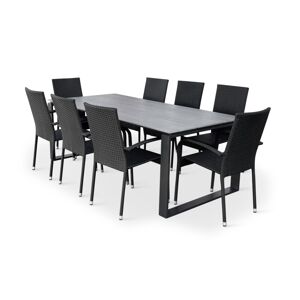 Texim STRONG - zahradní jídelní stůl + 8x židle PARIS, hliník + umělé dřevo / ocel + umělý ratan