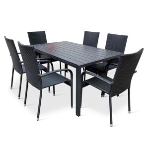 Texim VIKING L - zahradní jídelní stůl + 6 x židle PARIS, hliník + umělé dřevo / ocel + umělý ratan