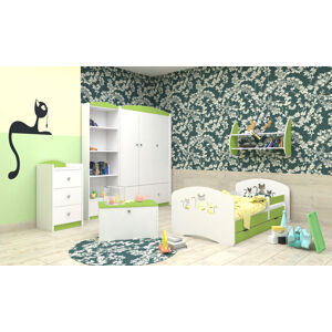 Happy Babies Dětská postel Happy design / kočičky Farba: Zelená / Biela, Prevedenie: L04 / 80 x 160 cm /S úložným priestorom