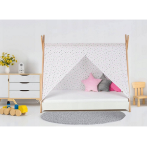 ArtGapp Dětská postel TIPI se stříškou Barva: Sivá / Sivé bodky