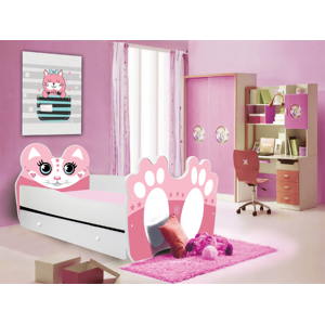 ArtAdrk Dětská postel zvířátko 160x80 se zásuvkou Barva: bílo / růžová kočička