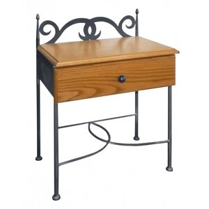 IRON-ART Noční stolek CARTAGENA - se zásuvkou, kov + dřevo