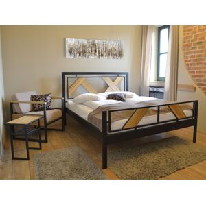 IRON-ART DOVER - kovová postel v industriálním stylu 160 x 200 cm, kov + dřevo