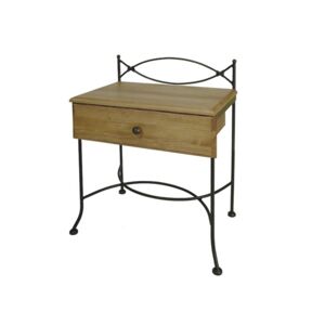 IRON-ART Noční stolek THOLEN - se zásuvkou - Akce!, kov + dřevo